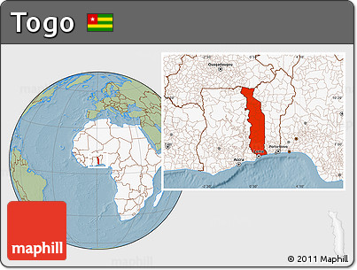 Savanna Style Location Map of Togo, highlighted continent, hill shading