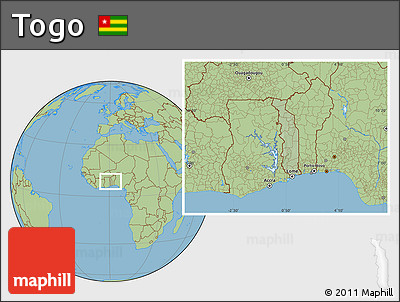 Savanna Style Location Map of Togo, hill shading inside
