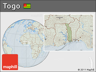 Savanna Style Location Map of Togo, lighten, hill shading