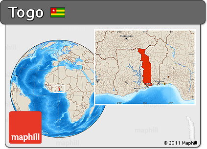 Shaded Relief Location Map of Togo