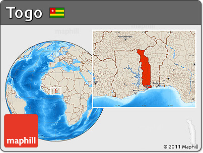 Shaded Relief Location Map of Togo