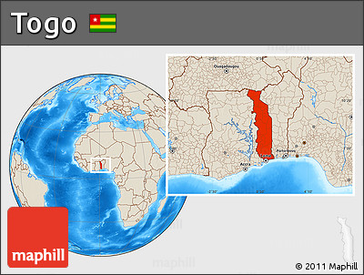 Shaded Relief Location Map of Togo