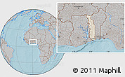 Shaded Relief Location Map of Togo, gray outside, hill shading