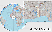 Shaded Relief Location Map of Togo, gray outside