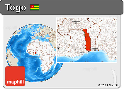 Shaded Relief Location Map of Togo, highlighted continent