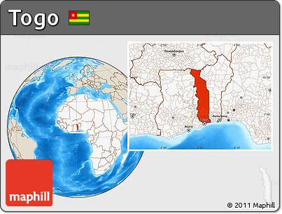 Shaded Relief Location Map of Togo, highlighted continent