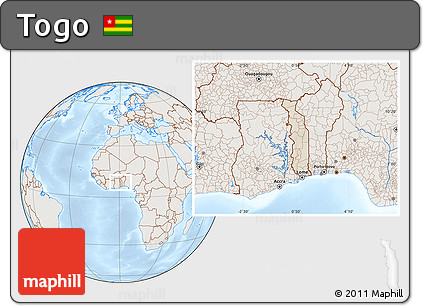 Shaded Relief Location Map of Togo, lighten
