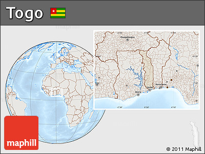 Shaded Relief Location Map of Togo, lighten