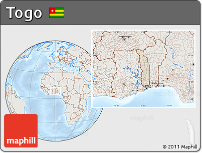 Shaded Relief Location Map of Togo, lighten