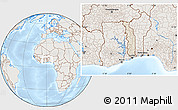 Shaded Relief Location Map of Togo, lighten