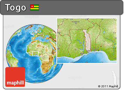 Shaded Relief Location Map of Togo, physical outside