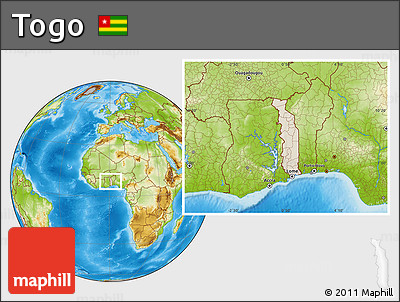 Shaded Relief Location Map of Togo, physical outside