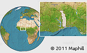 Shaded Relief Location Map of Togo, satellite outside