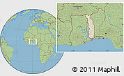 Shaded Relief Location Map of Togo, savanna style outside