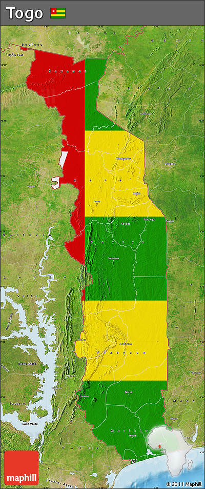 Flag Map of Togo, satellite outside, bathymetry sea