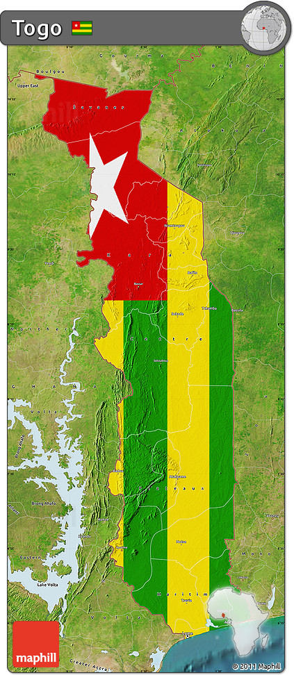 Flag Map of Togo, satellite outside, flag rotated