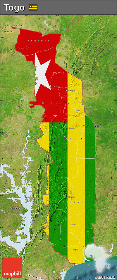 Flag Map of Togo, satellite outside, flag rotated