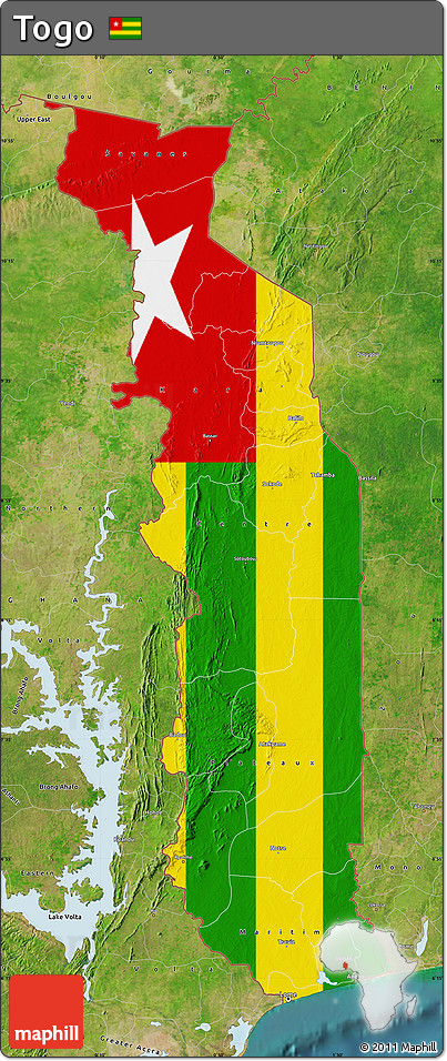Flag Map of Togo, satellite outside, flag rotated