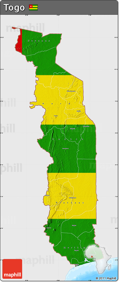 Flag Map of Togo, single color outside, bathymetry sea, flag centered