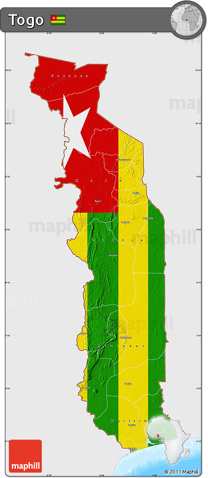 Flag Map of Togo, single color outside, bathymetry sea, flag rotated