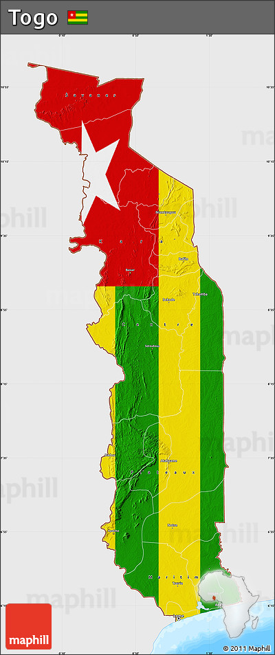 Flag Map of Togo, single color outside, bathymetry sea, flag rotated
