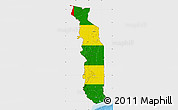 Flag Map of Togo, single color outside, shaded relief sea, flag centered