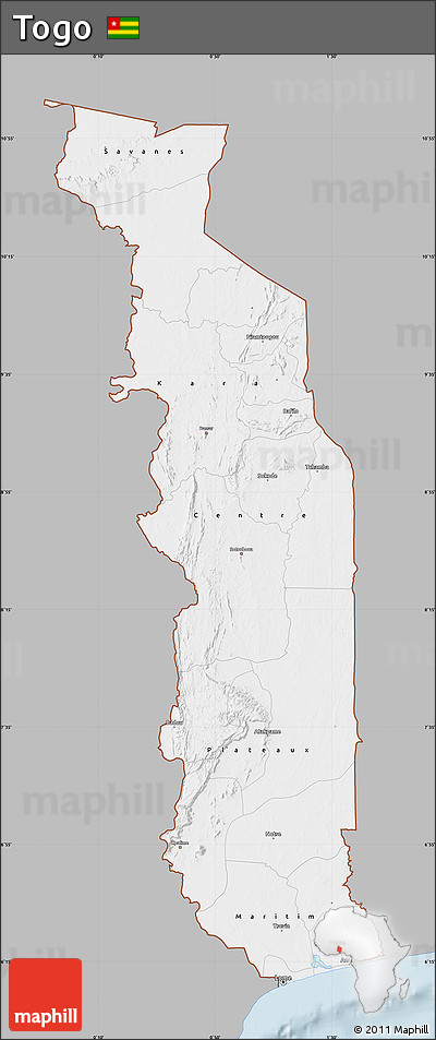 Gray Map of Togo, single color outside