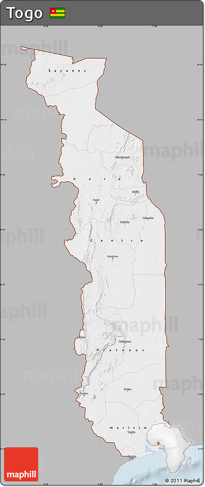 Gray Map of Togo, single color outside