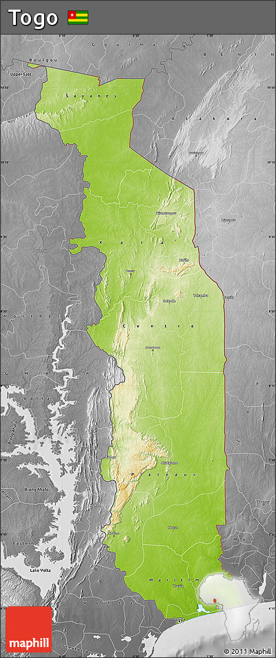Physical Map of Togo, desaturated