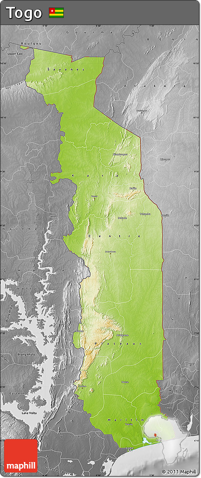Physical Map of Togo, desaturated