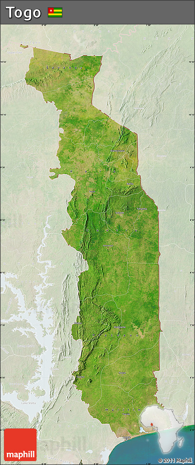 Satellite Map of Togo, lighten, land only