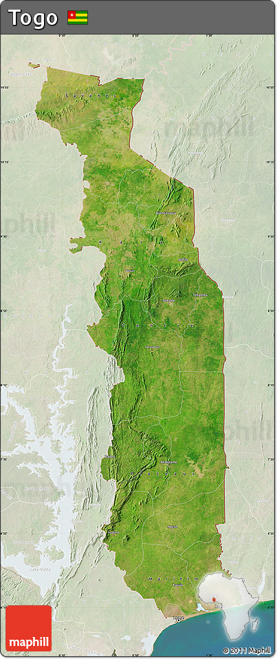 Satellite Map of Togo, lighten, land only