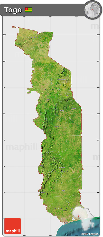 Satellite Map of Togo, single color outside