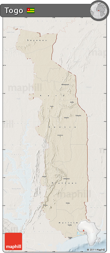 Shaded Relief Map of Togo, lighten