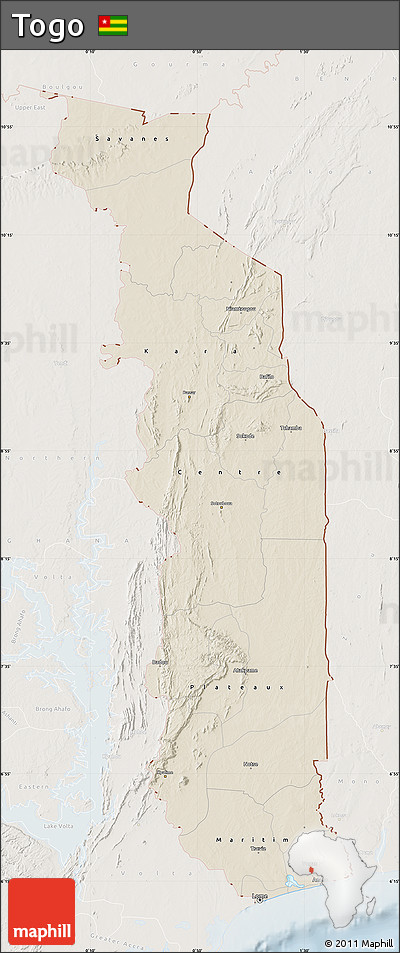 Shaded Relief Map of Togo, lighten