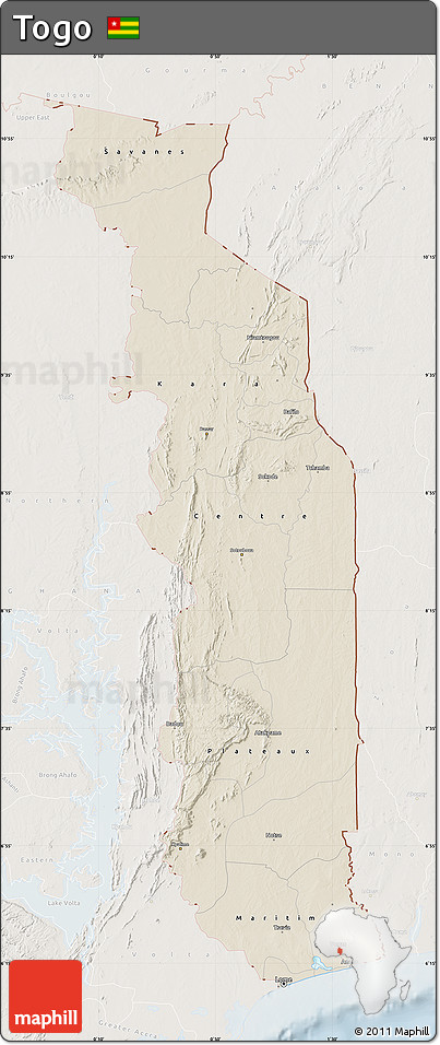 Shaded Relief Map of Togo, lighten