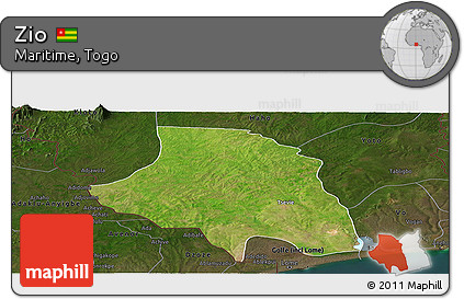 Satellite Panoramic Map of Zio, darken