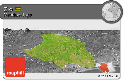 Satellite Panoramic Map of Zio, desaturated