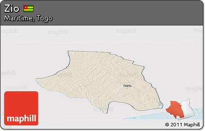 Shaded Relief Panoramic Map of Zio, single color outside