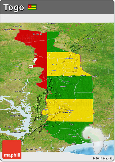 Flag Panoramic Map of Togo, satellite outside, bathymetry sea