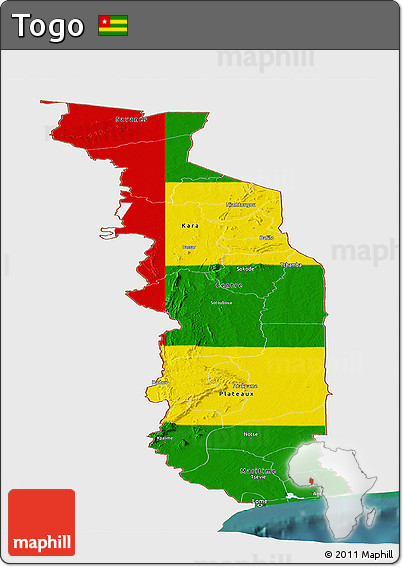 Flag Panoramic Map of Togo, single color outside, satellite sea