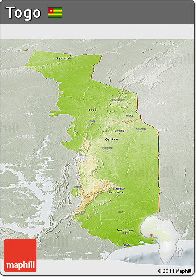 Physical Panoramic Map of Togo, lighten, semi-desaturated
