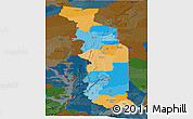 Political Panoramic Map of Togo, darken