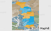 Political Panoramic Map of Togo, semi-desaturated