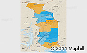 Political Panoramic Map of Togo, shaded relief outside, bathymetry sea
