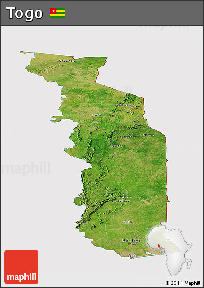 Satellite Panoramic Map of Togo, cropped outside