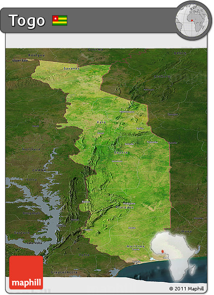 Satellite Panoramic Map of Togo, darken