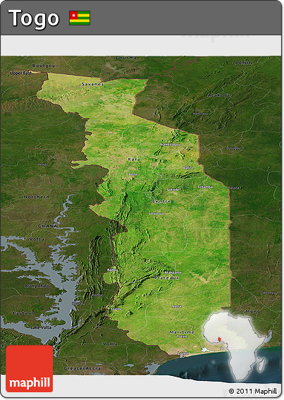Satellite Panoramic Map of Togo, darken