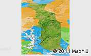 Satellite Panoramic Map of Togo, political outside