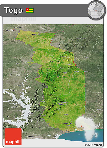 Satellite Panoramic Map of Togo, semi-desaturated, land only